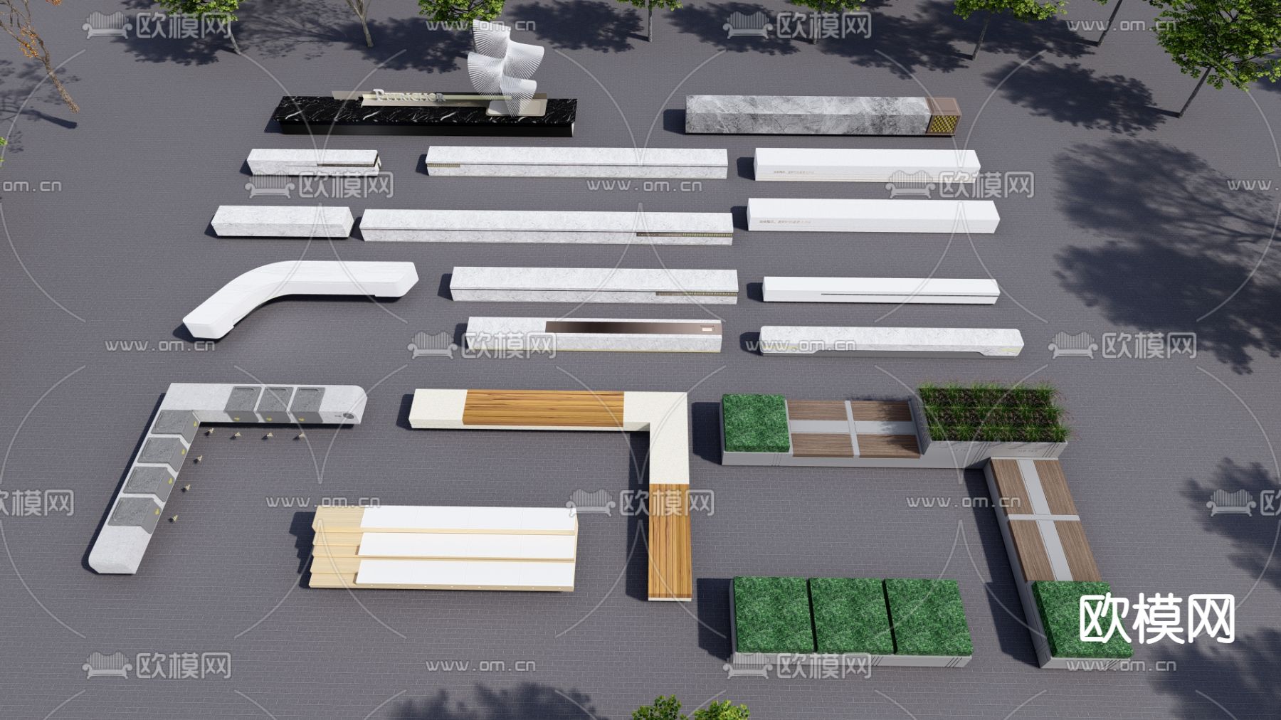 景观座椅 户外座椅 公园椅 树池椅su模型下载（渲染图1）