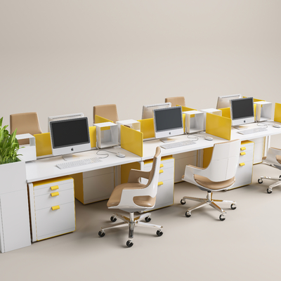  卡位办公桌椅 职员工位 电脑桌su模型 