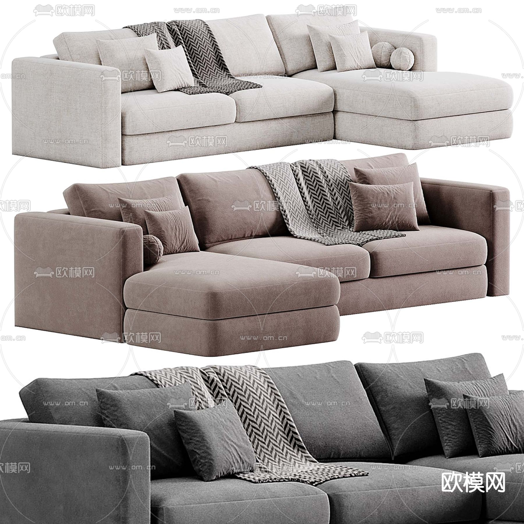转角沙发 多人沙发3d模型下载（渲染图2）