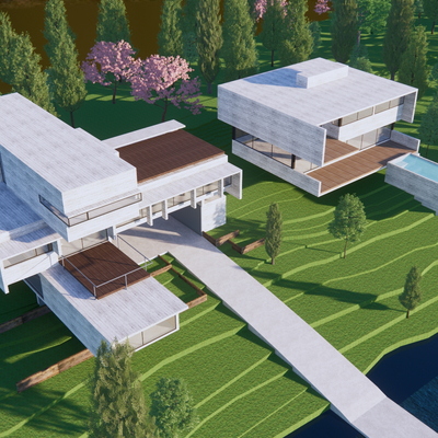  酒店民宿鸟瞰su模型 