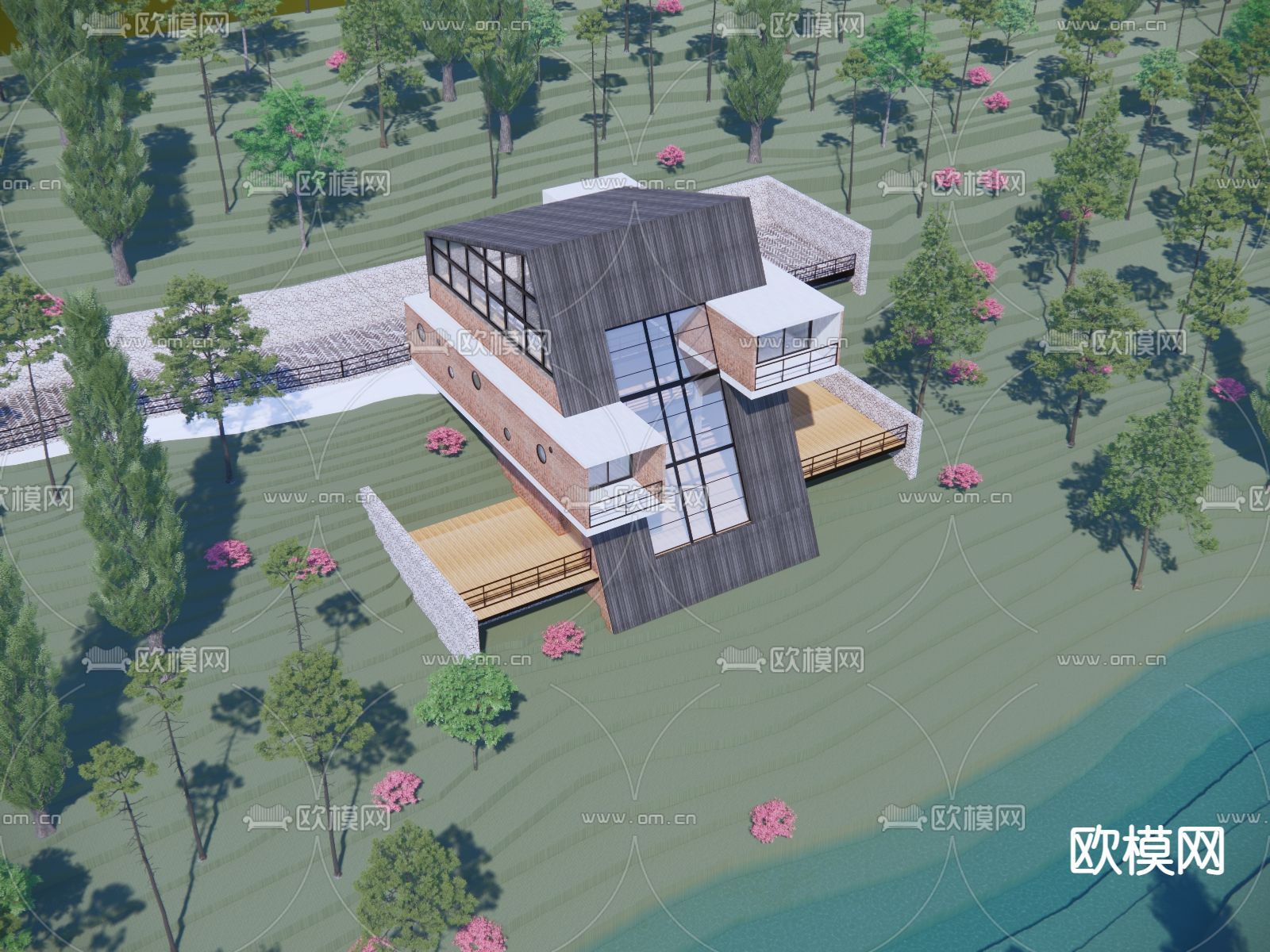 独栋民宿外观su模型下载（渲染图2）