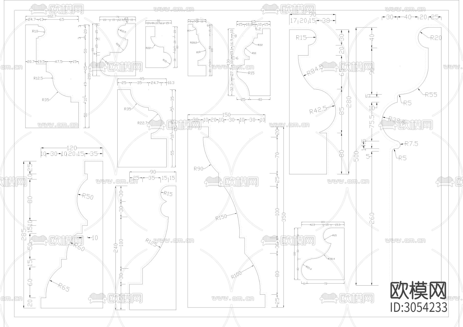石材公司线条合集+深化图纸cad大样图下载（渲染图1）