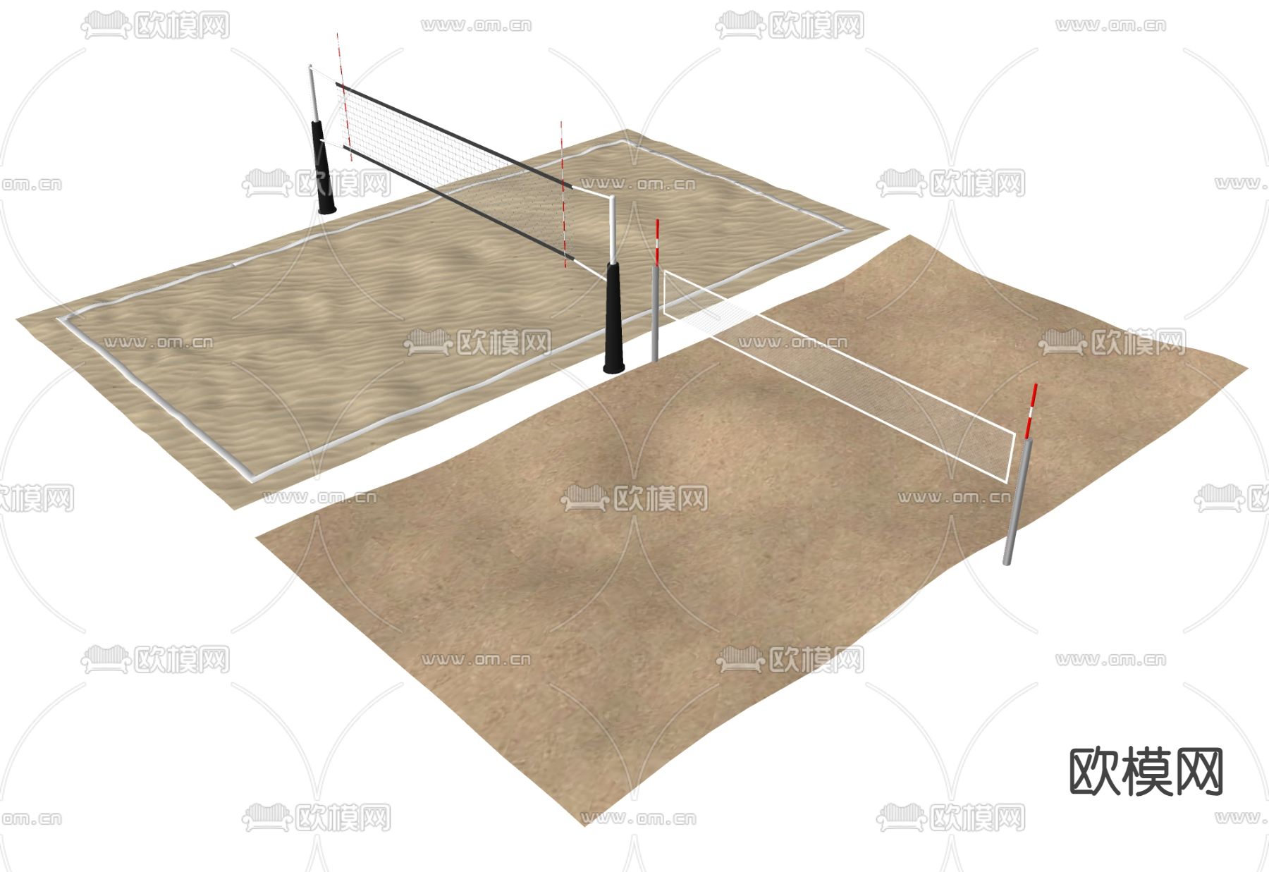 沙滩排球 球类 沙池su模型下载（渲染图2）