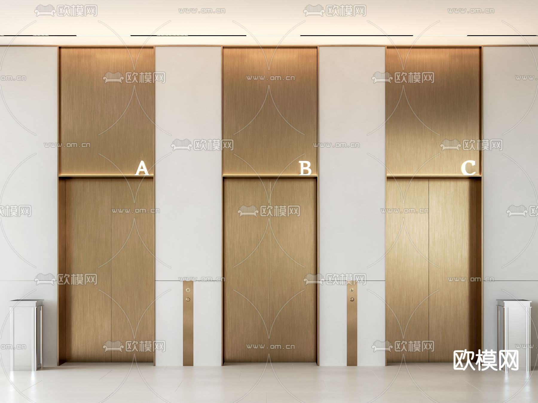 现代电梯厅 电梯门su模型下载（渲染图1）