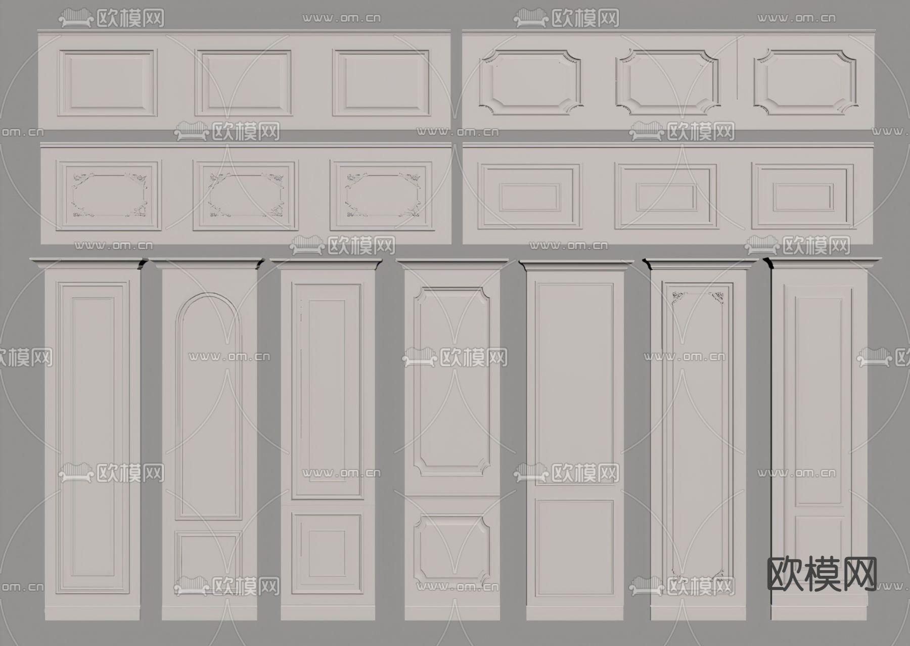 简欧护墙板 墙裙su模型下载（渲染图2）