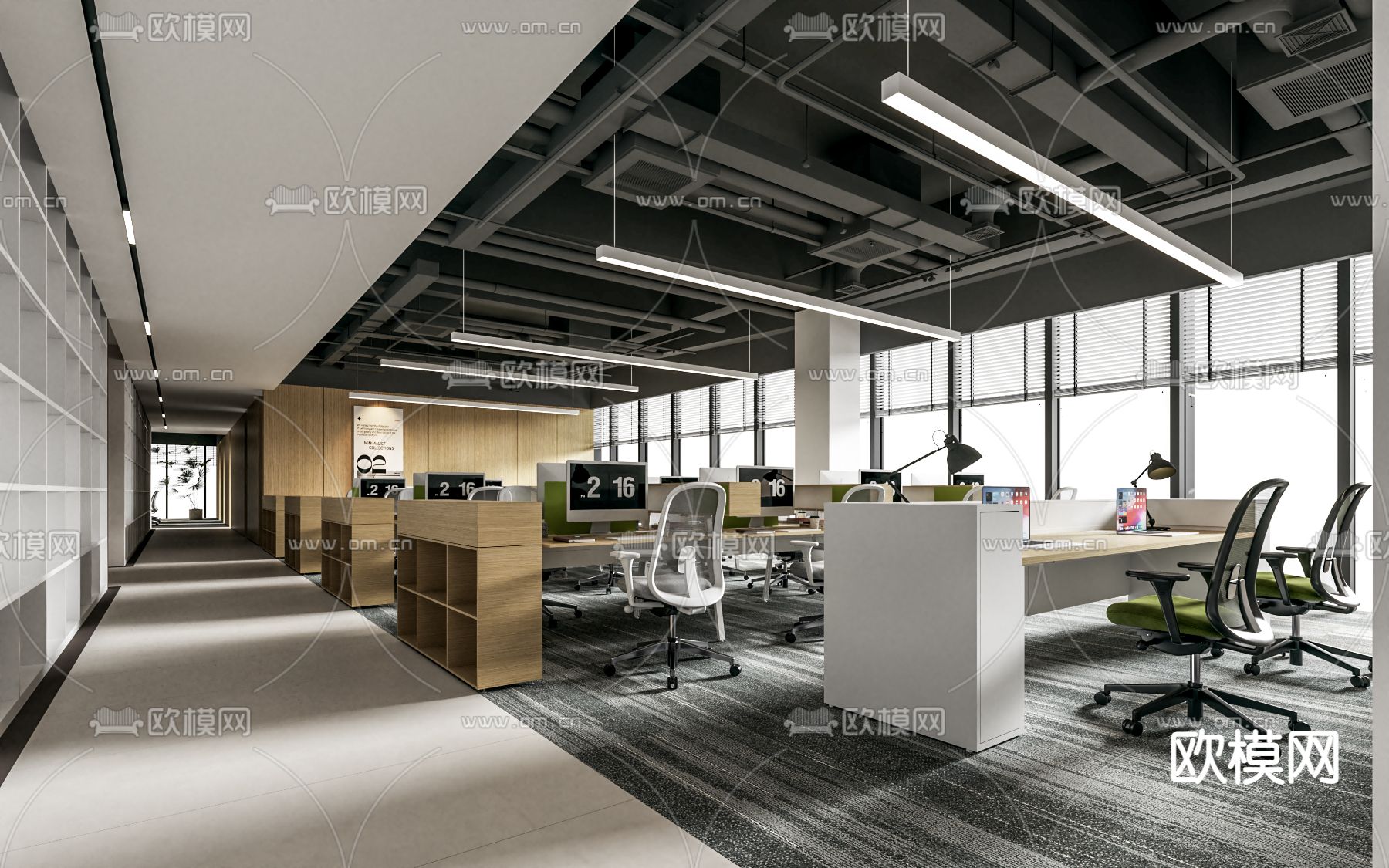 公共办公区 开放办公室su模型下载（渲染图1）