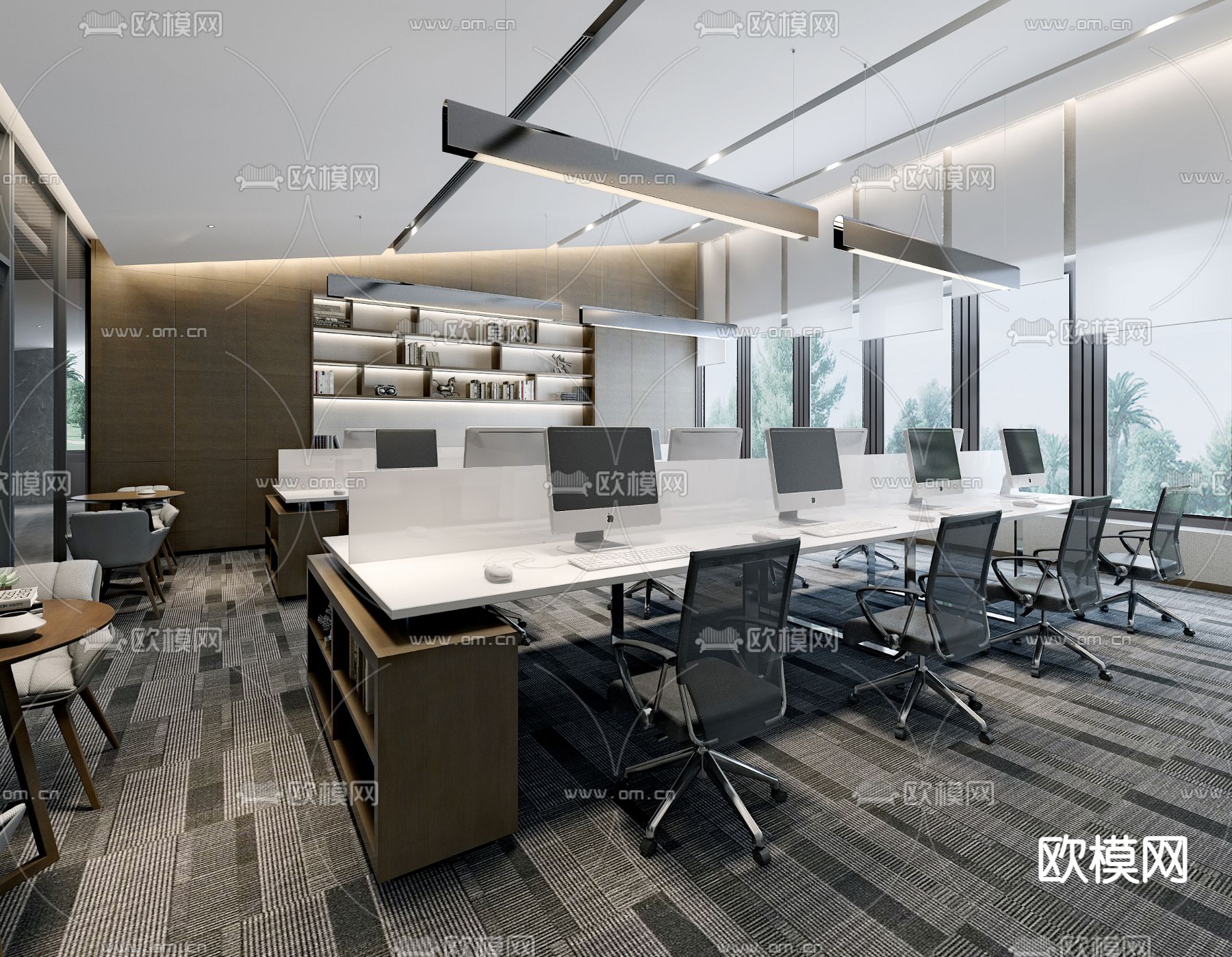 公共办公室 办公区su模型下载（渲染图1）