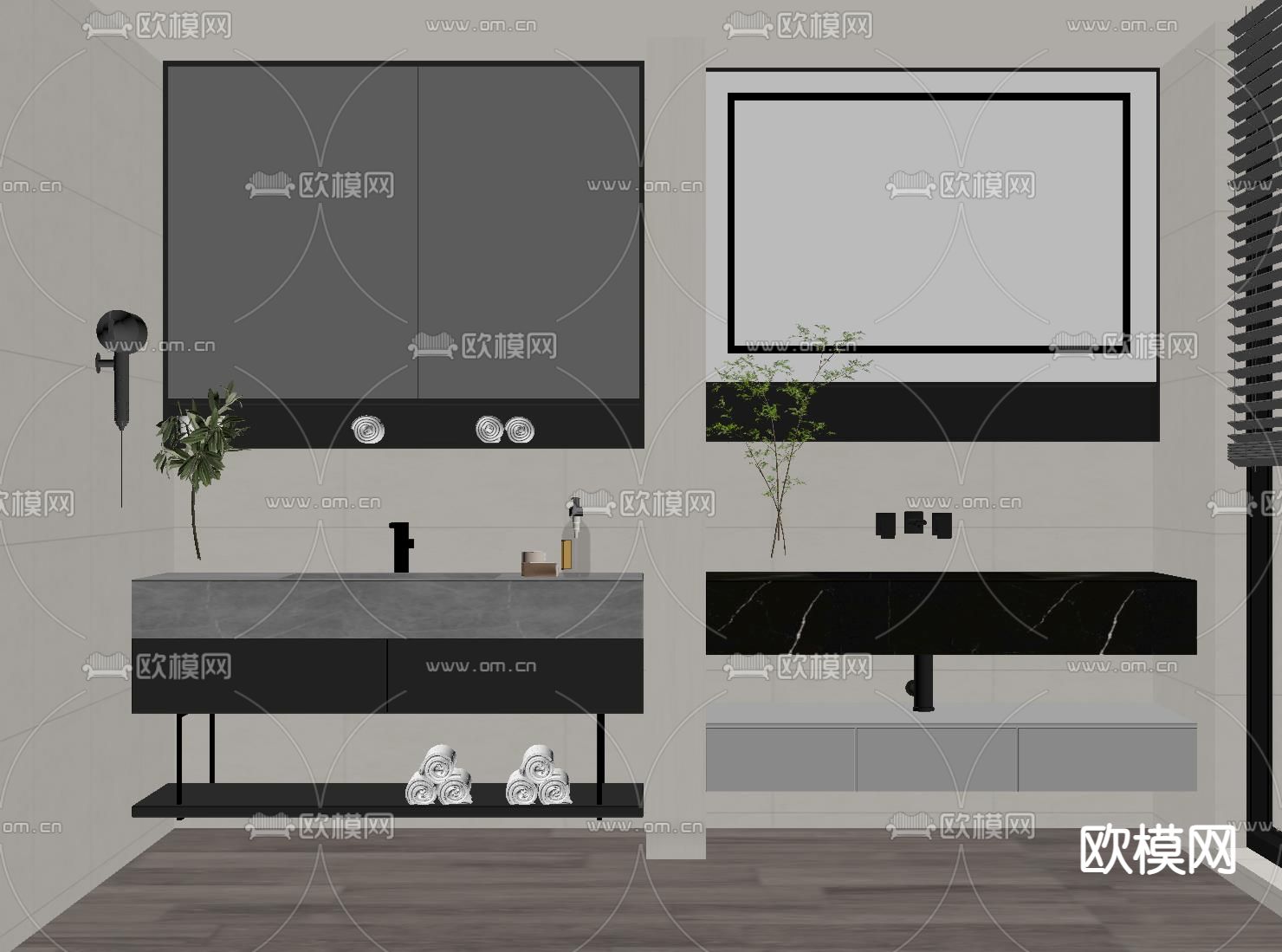 洗手台 镜柜 浴室柜su模型下载（渲染图2）