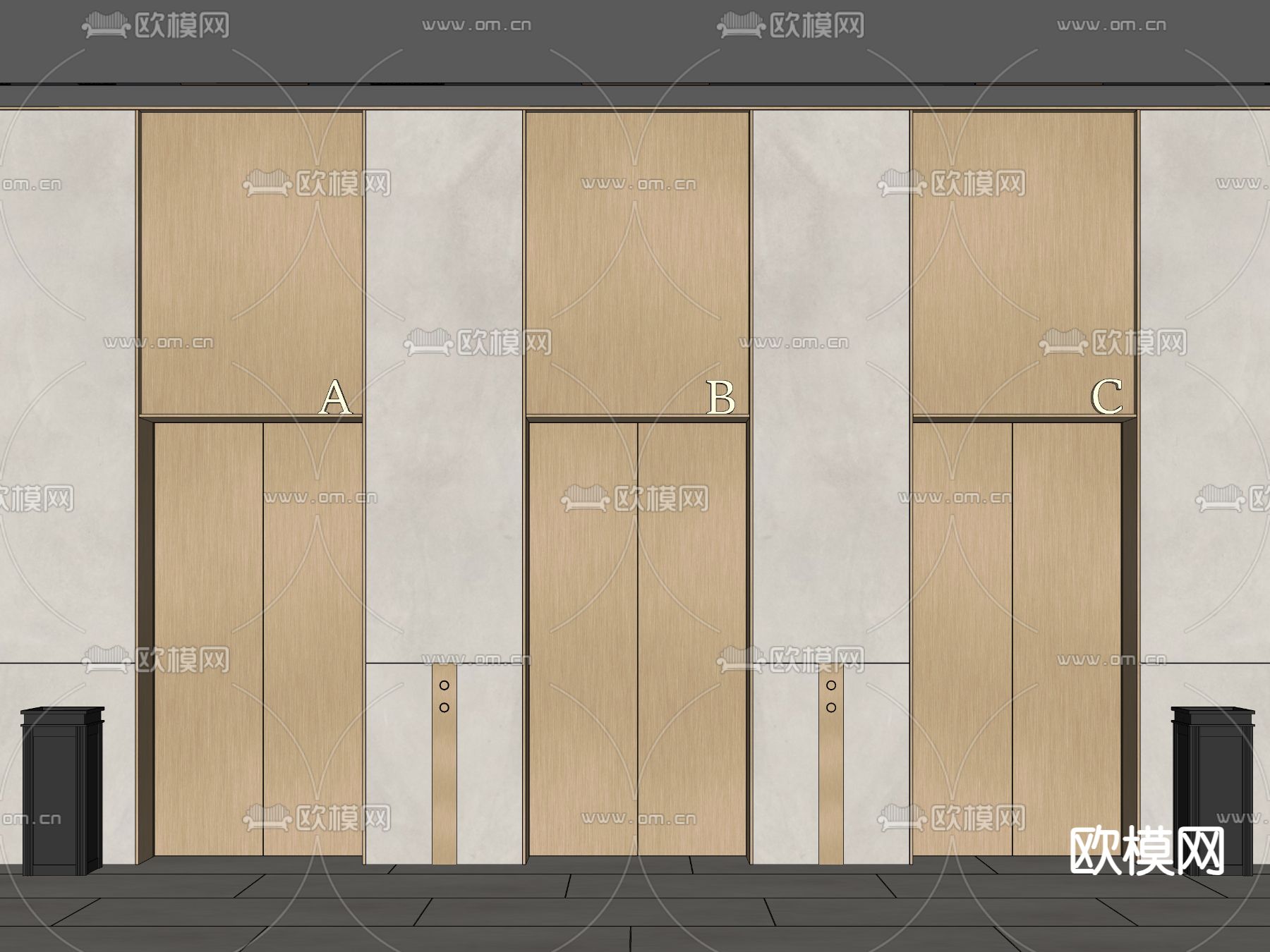 现代电梯厅 电梯门su模型下载（渲染图2）