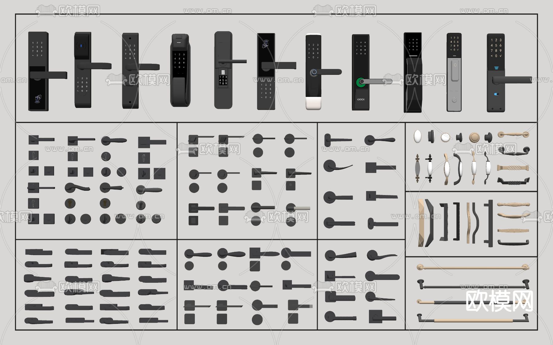 现代门把手 柜门拉手 密码锁 指纹锁su模型