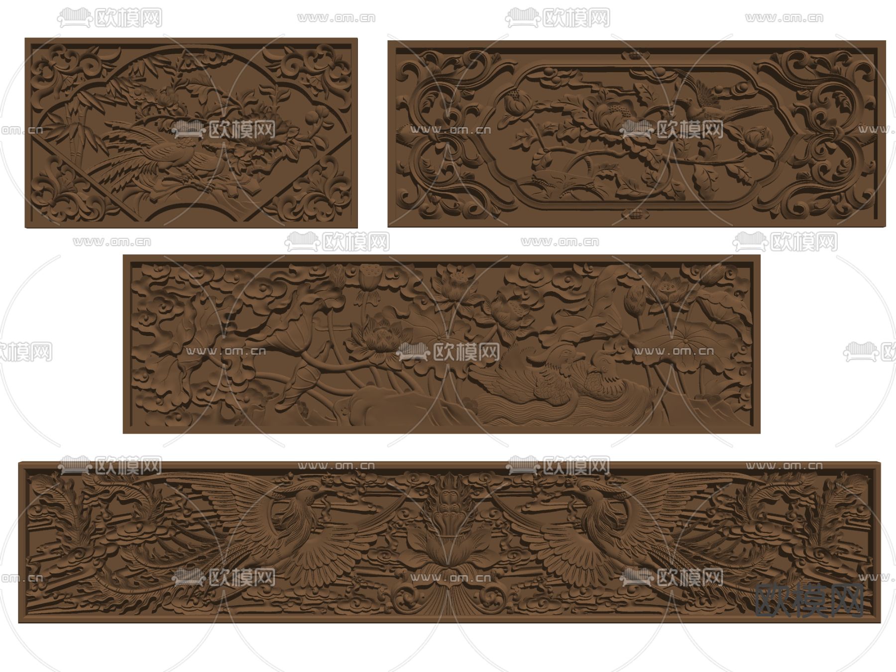 中式浮雕景墙 石雕 砖雕 壁刻画 雕花su模型下载
