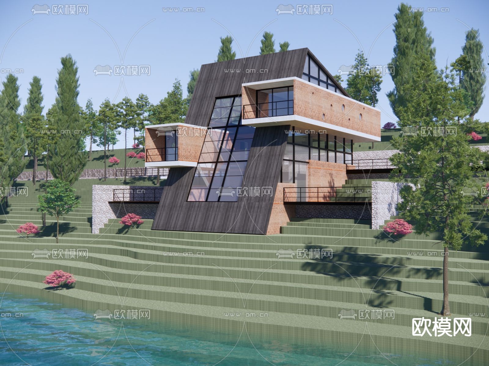 独栋民宿外观su模型下载（渲染图1）