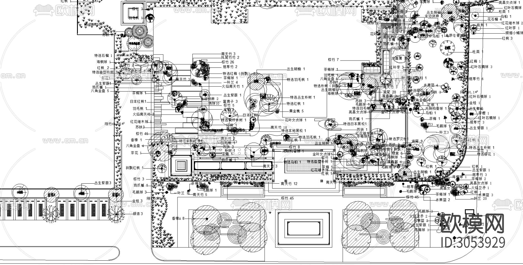 新中式高端居住展示区景观竣工图cad施工图下载（渲染图3）