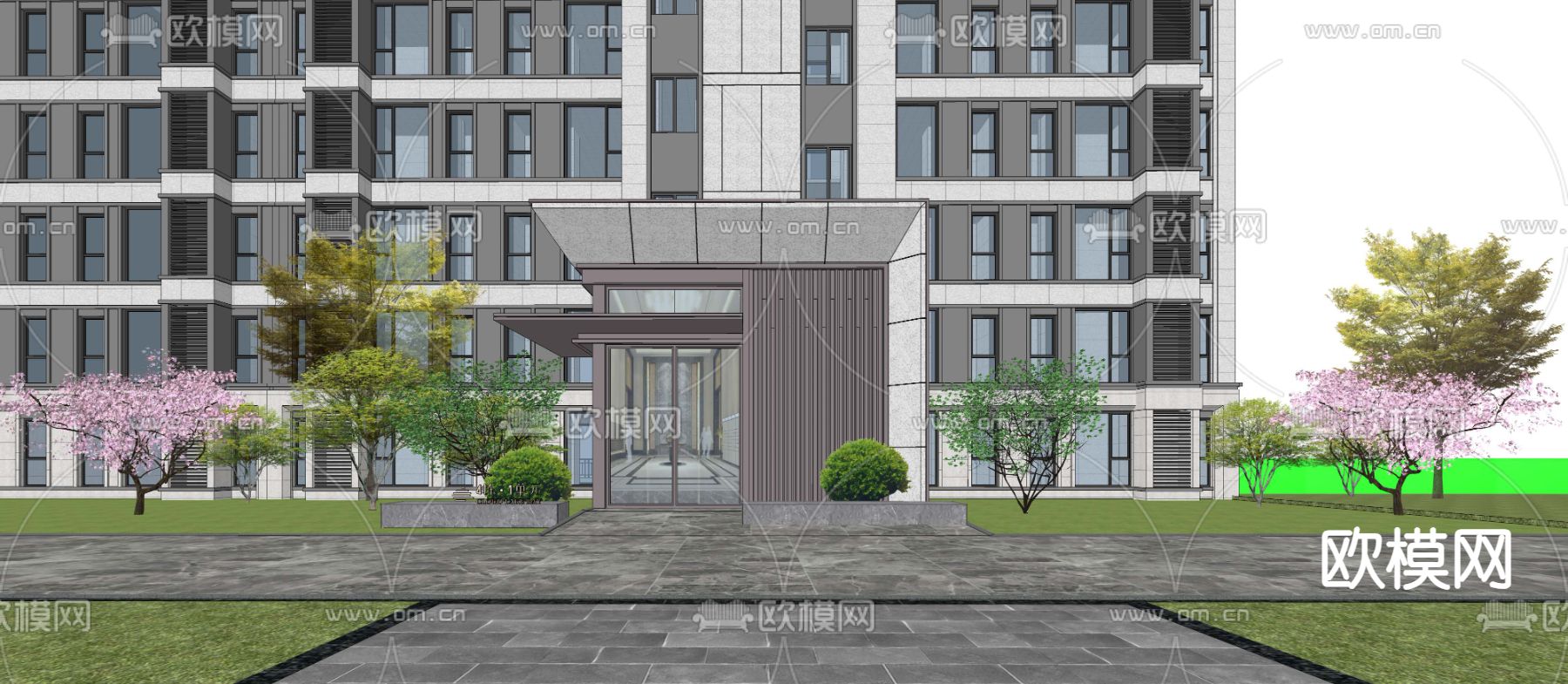 住宅楼入口 单元楼门头su模型下载（渲染图2）