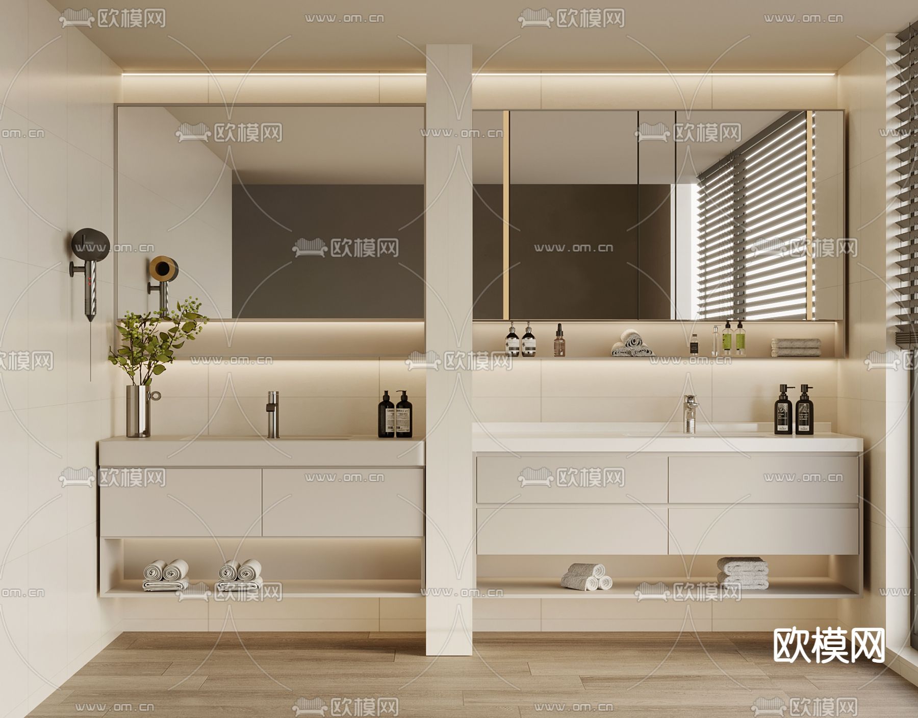 奶油风浴室柜 洗手台3d模型下载