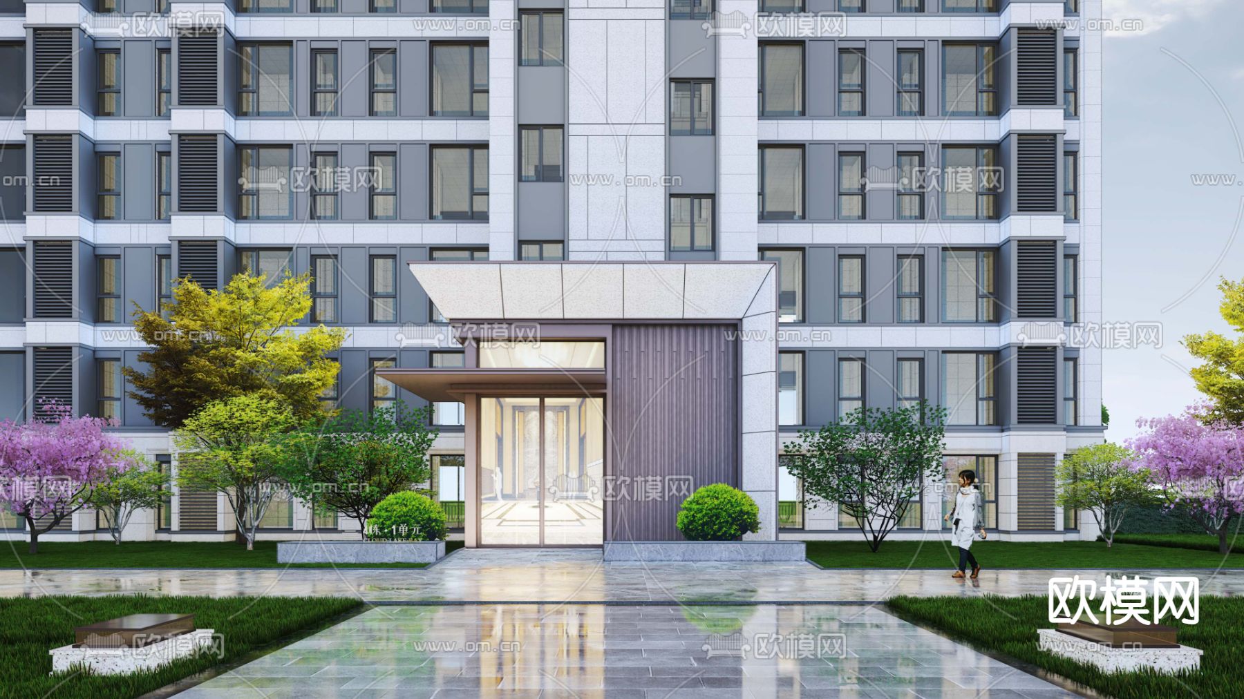 住宅楼入口 单元楼门头su模型下载（渲染图1）