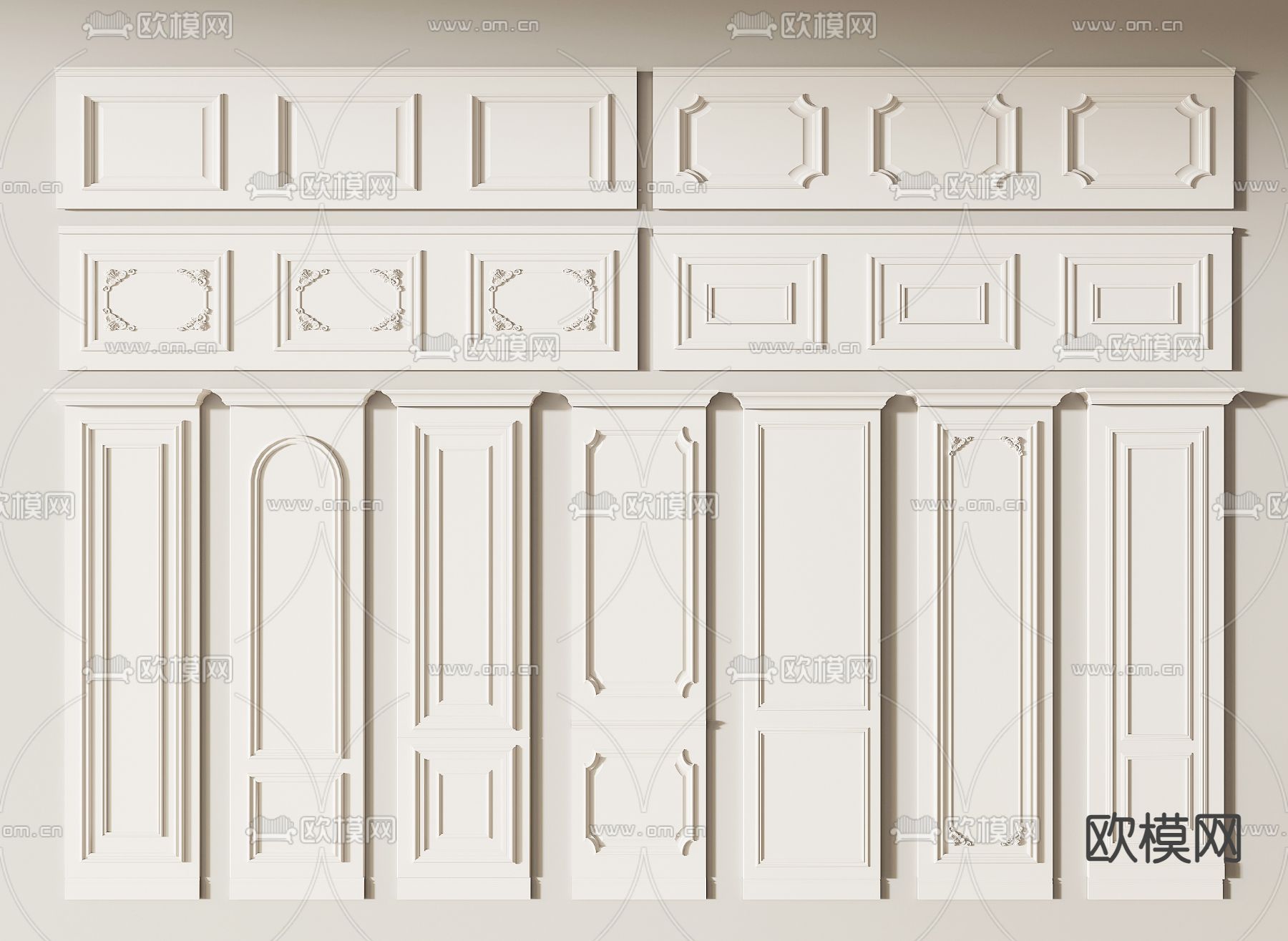 简欧护墙板 墙裙su模型下载（渲染图1）