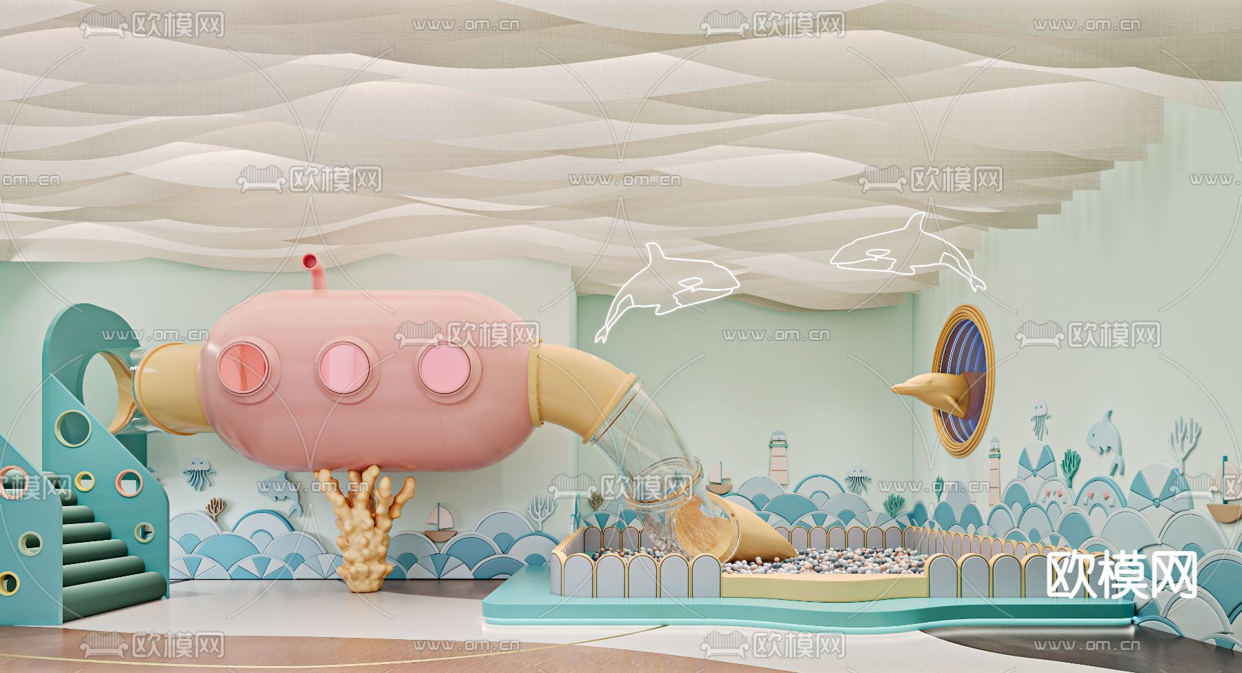 幼儿园 儿童娱乐室 泡泡池su模型下载（渲染图1）