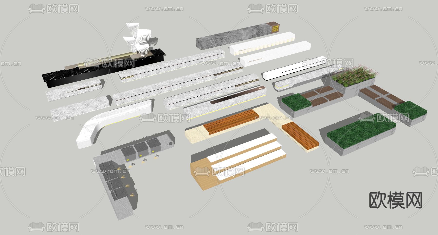 景观座椅 户外座椅 公园椅 树池椅su模型下载（渲染图2）