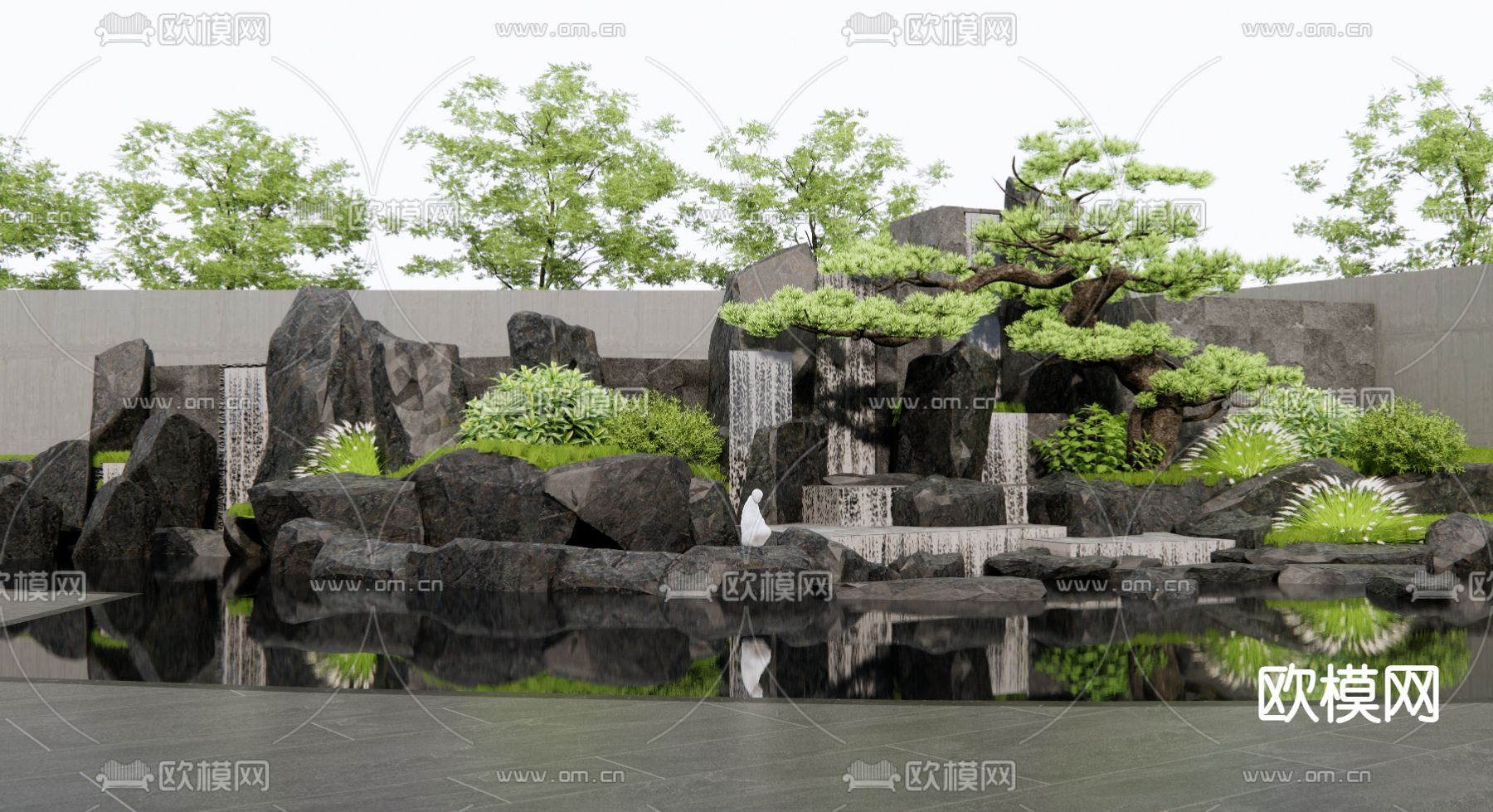 假山水景 叠水景观 流水瀑布3d模型下载