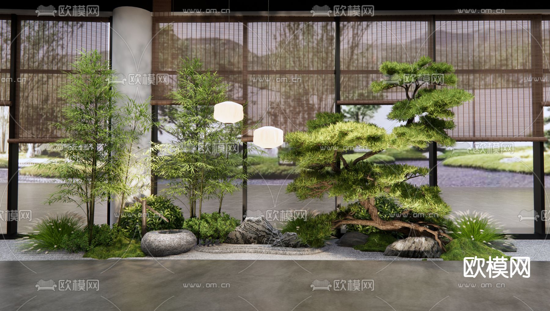 室内景观 植物造景 罗汉松3d模型下载