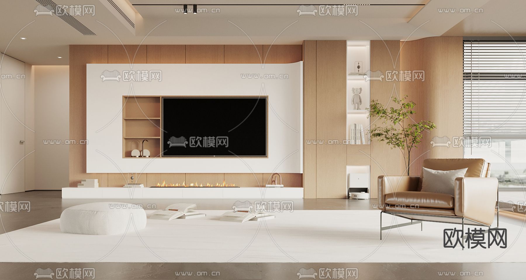 现代客厅 电视背景3d模型下载