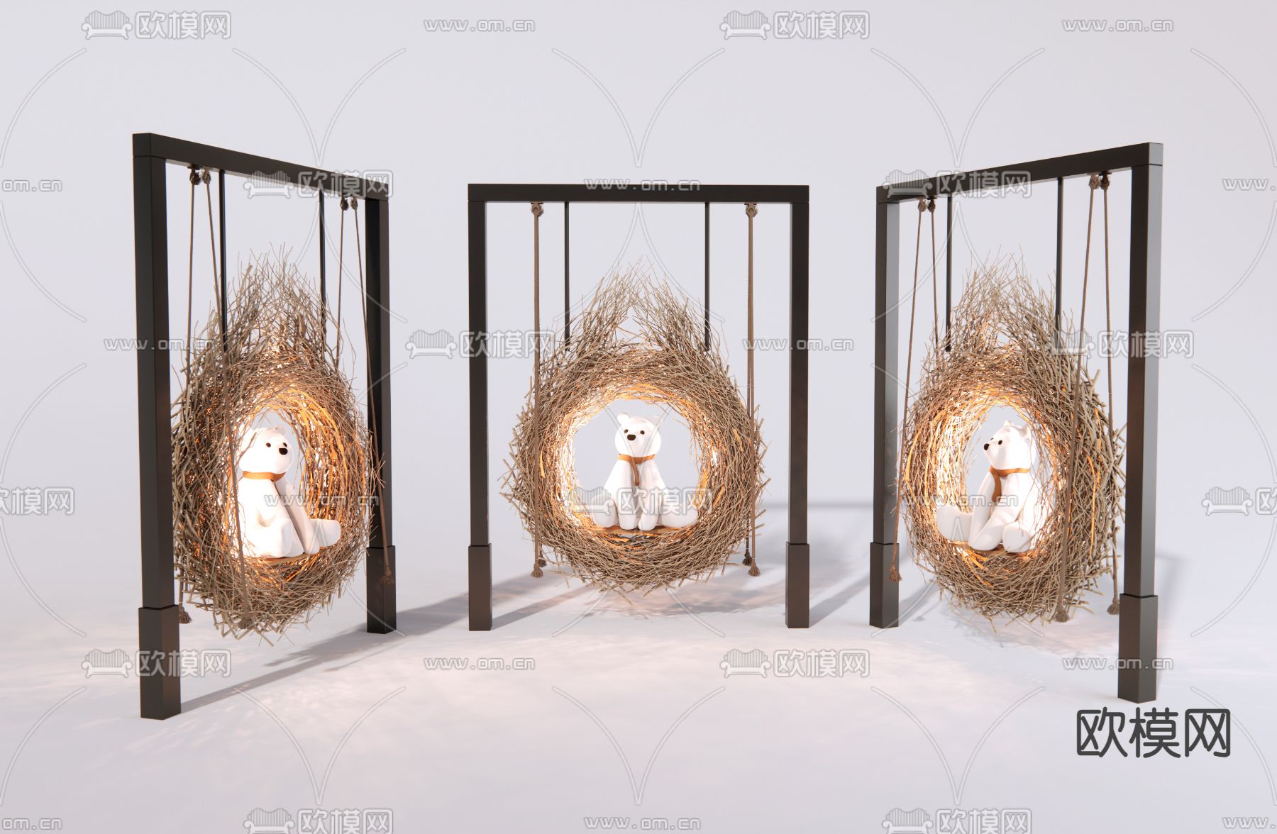 侘寂吊椅 鸟巢秋千 网红秋千 庭院秋千3d模型下载