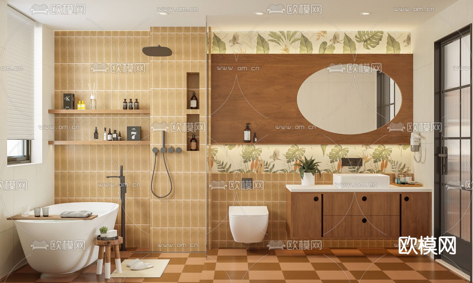 中古风卫生间 浴室3d模型下载