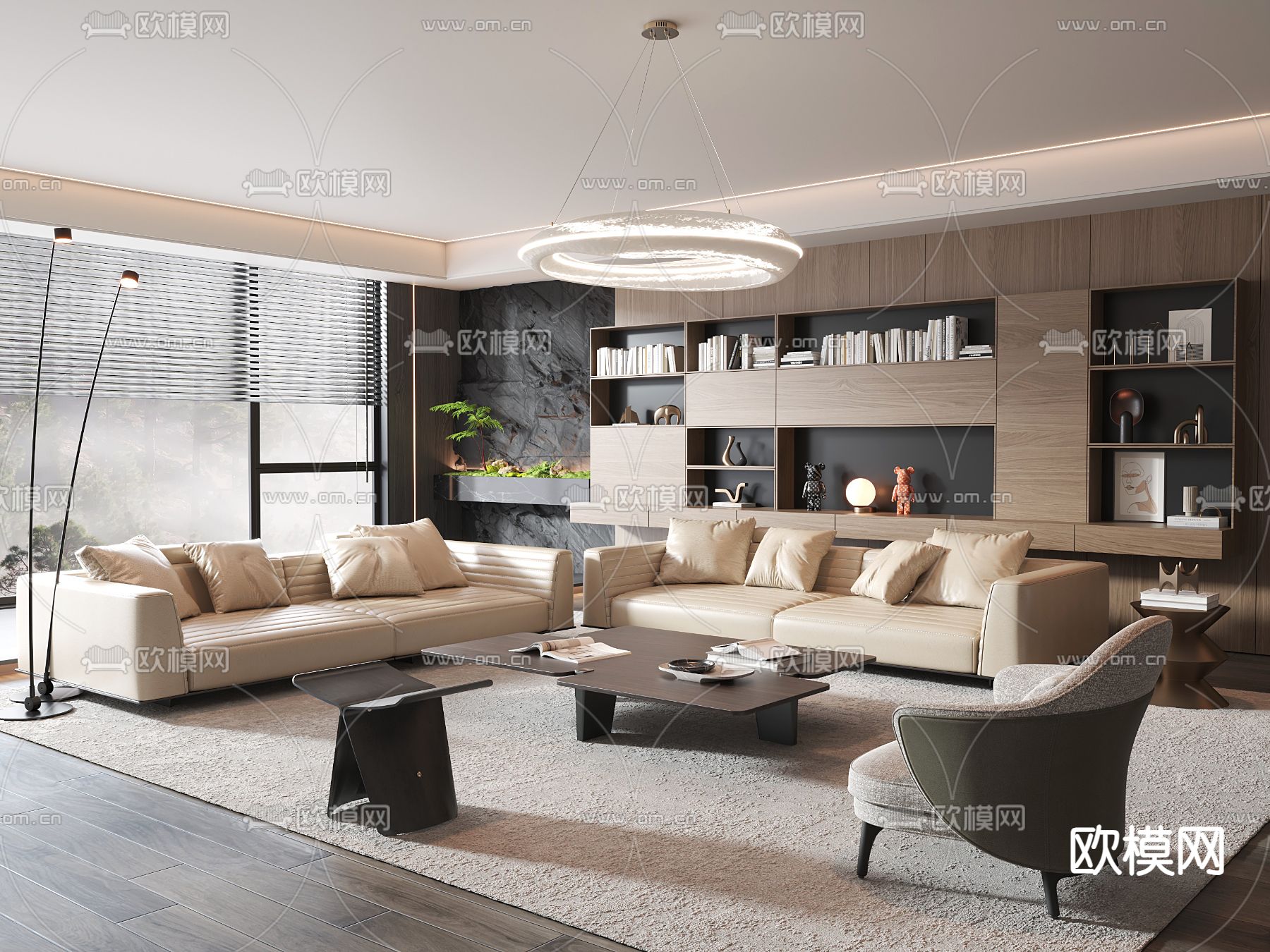 Minotti 现代组合沙发 皮沙发3d模型下载（渲染图1）