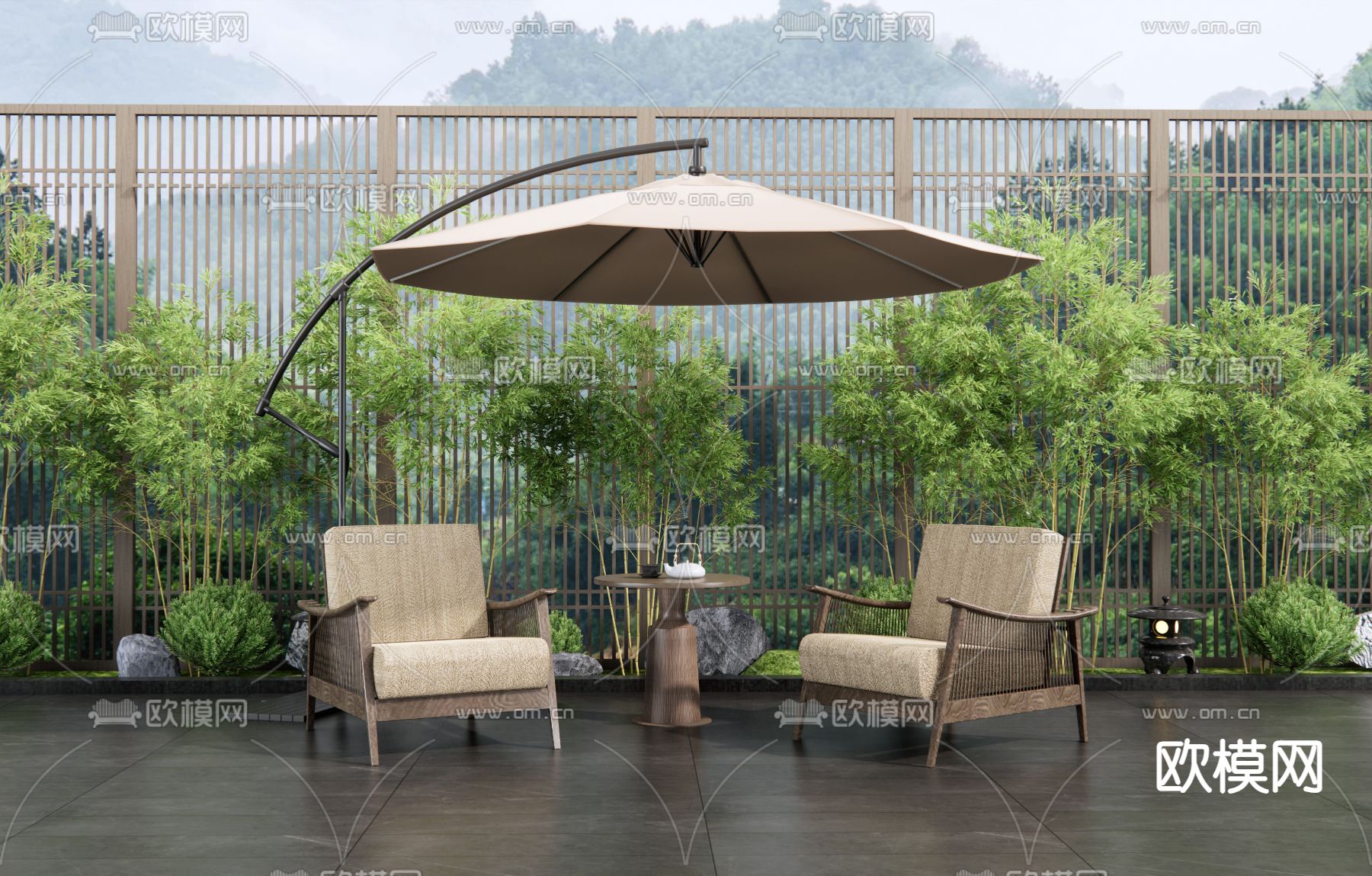 新中式户外椅  休闲椅 竹林3d模型下载