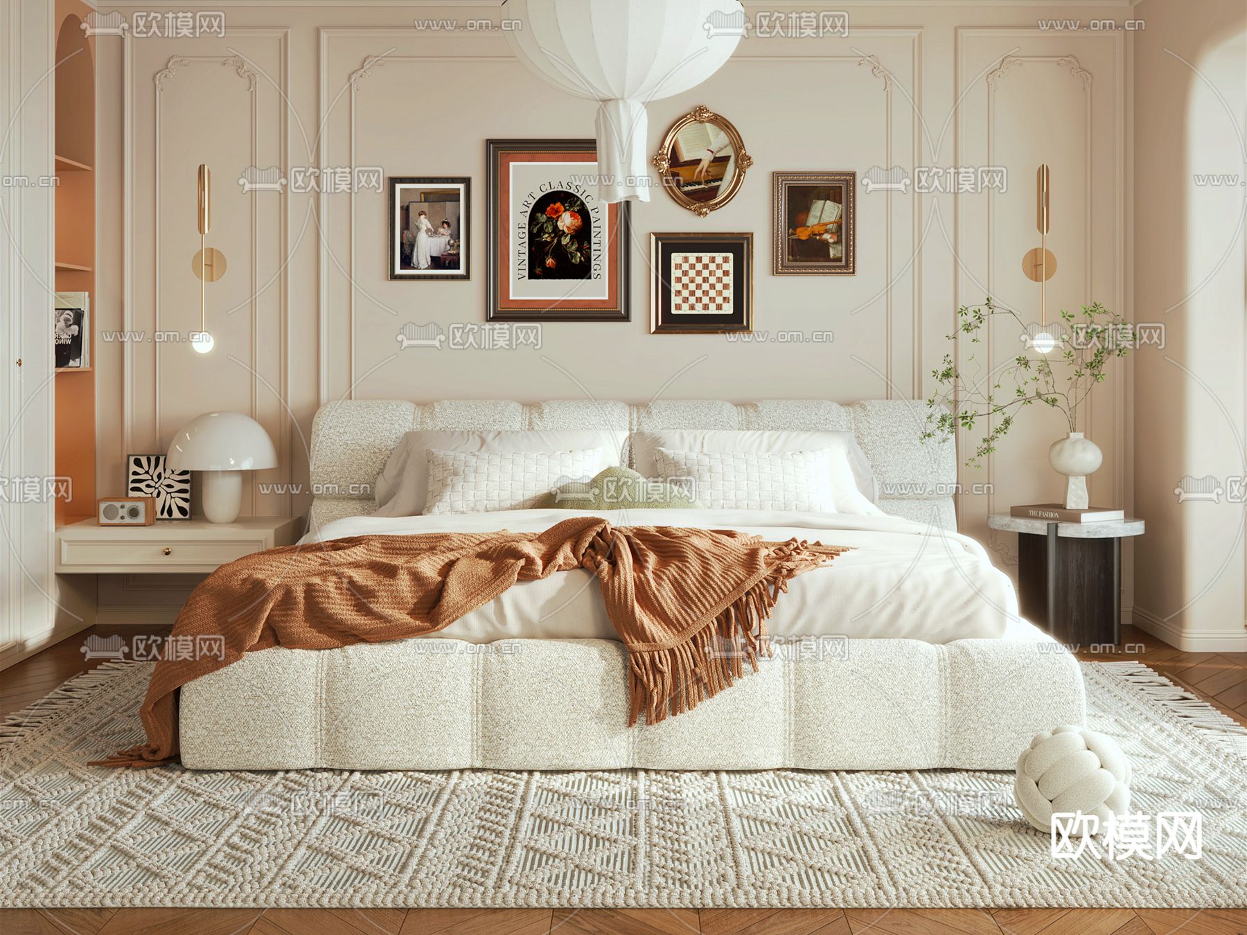 法式卧室 主卧 主人房3d模型下载（渲染图2）