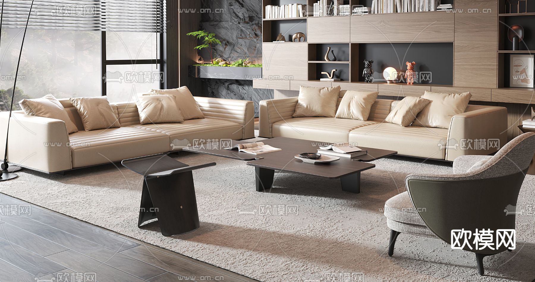 Minotti 现代组合沙发 皮沙发3d模型下载（渲染图2）