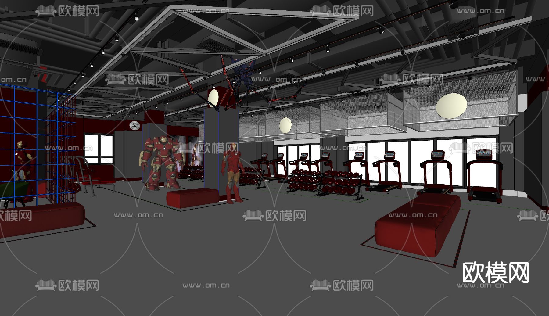 工业风健身房su模型下载（渲染图1）