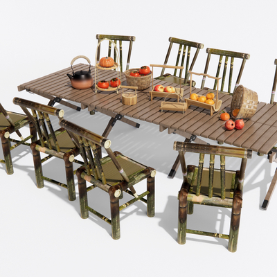  中式户外桌椅 围炉煮茶su模型 