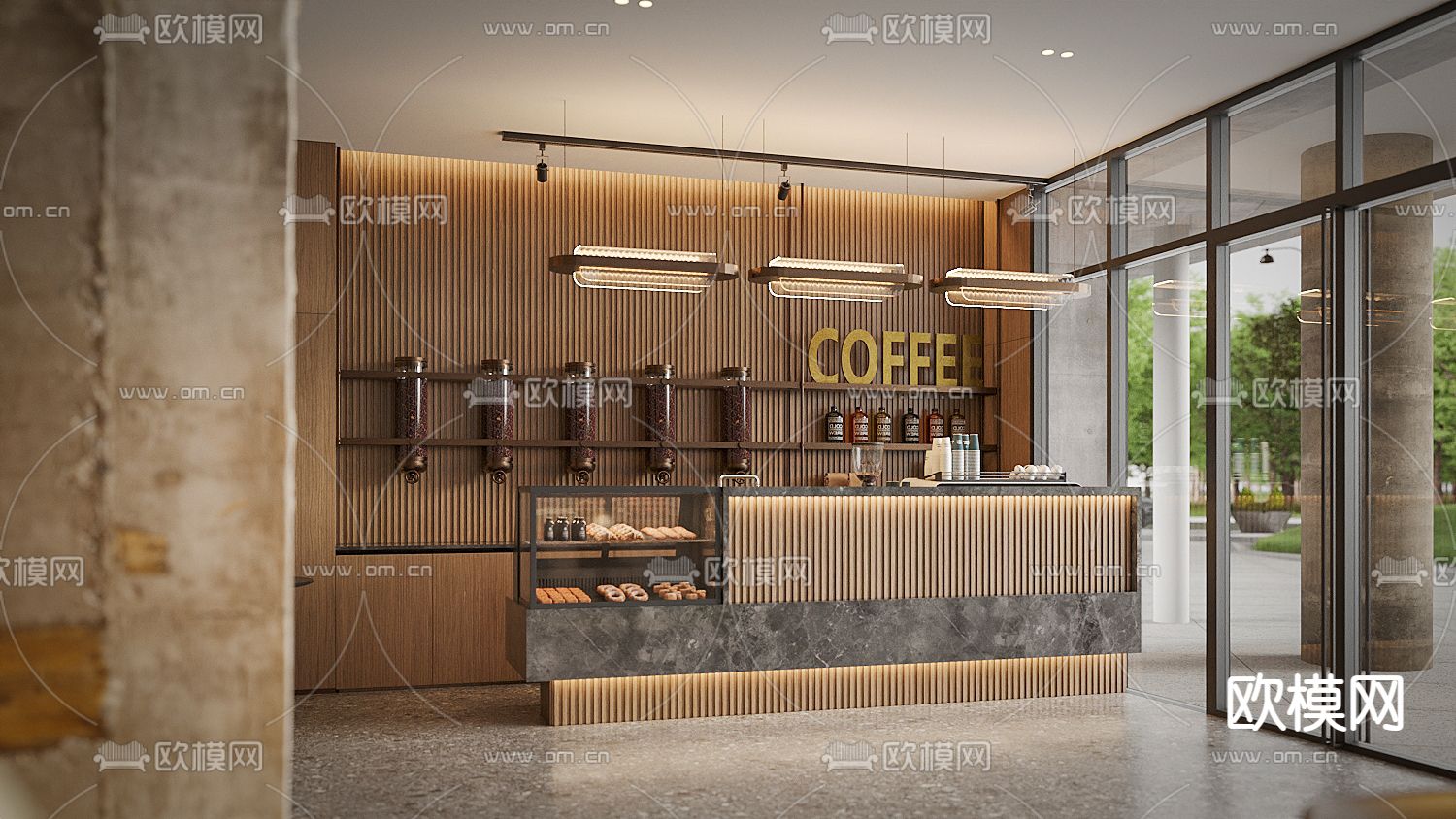 北欧咖啡厅 咖啡馆 咖啡操作台3d模型下载（渲染图3）