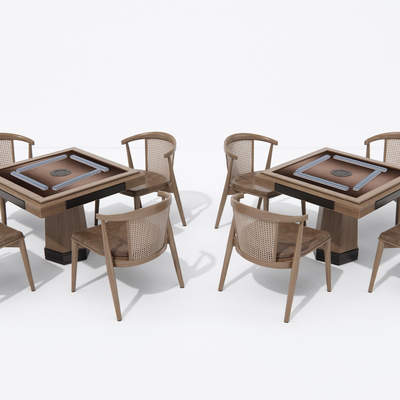  新中式麻将桌椅su模型 