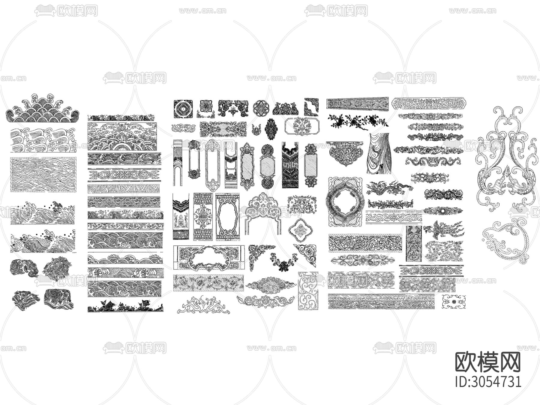 超全中式传统元素花纹雕花图案cad图库下载（渲染图8）