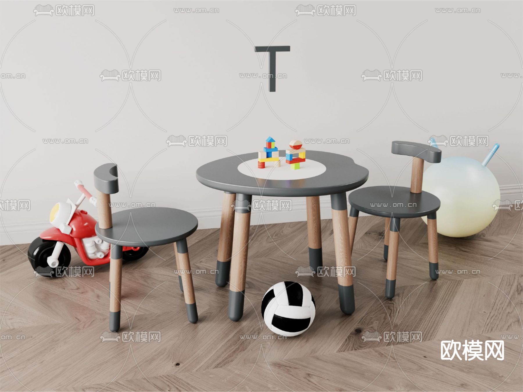 儿童桌椅 游戏桌3d模型下载