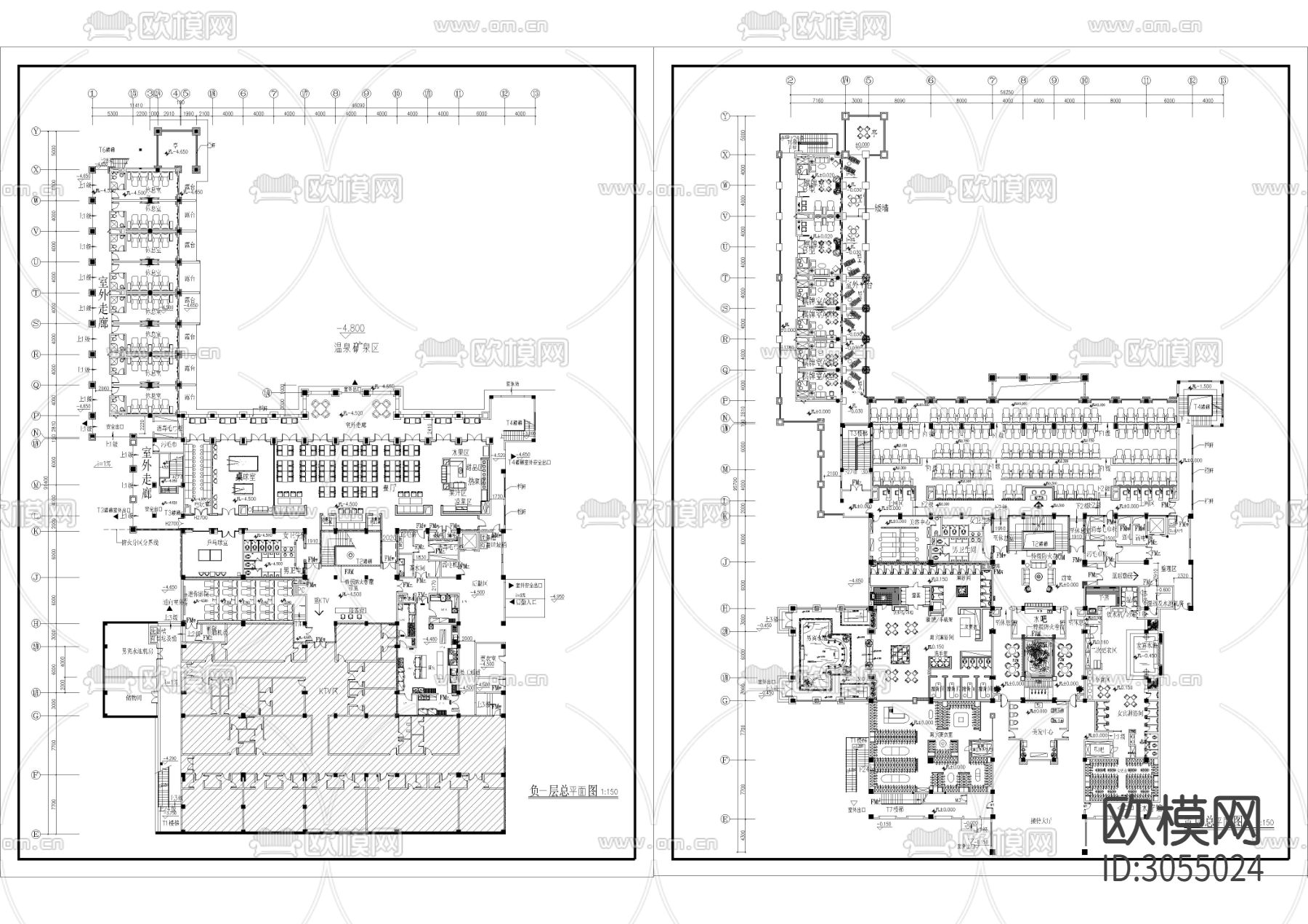 8950㎡汤泉 水疗 洗浴 度假中心cad施工图下载（渲染图2）
