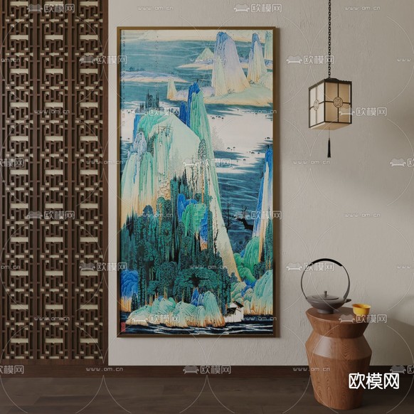 新中式山水画 艺术画 装饰画3d模型下载