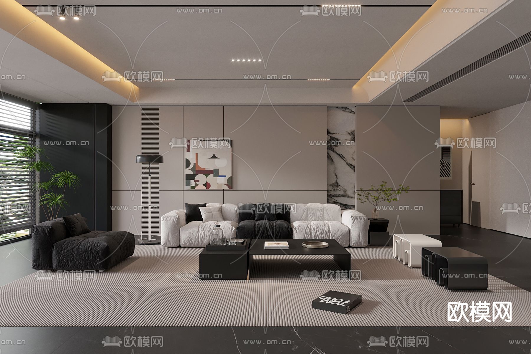 高级灰客厅3d模型下载