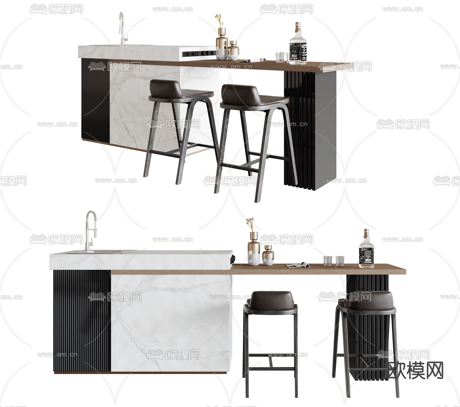 中岛餐桌椅3d模型下载