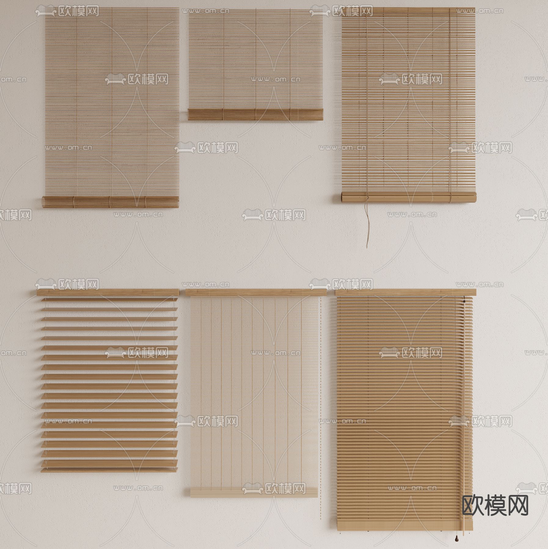 新中式窗帘 卷帘 竹帘 遮光帘3d模型下载