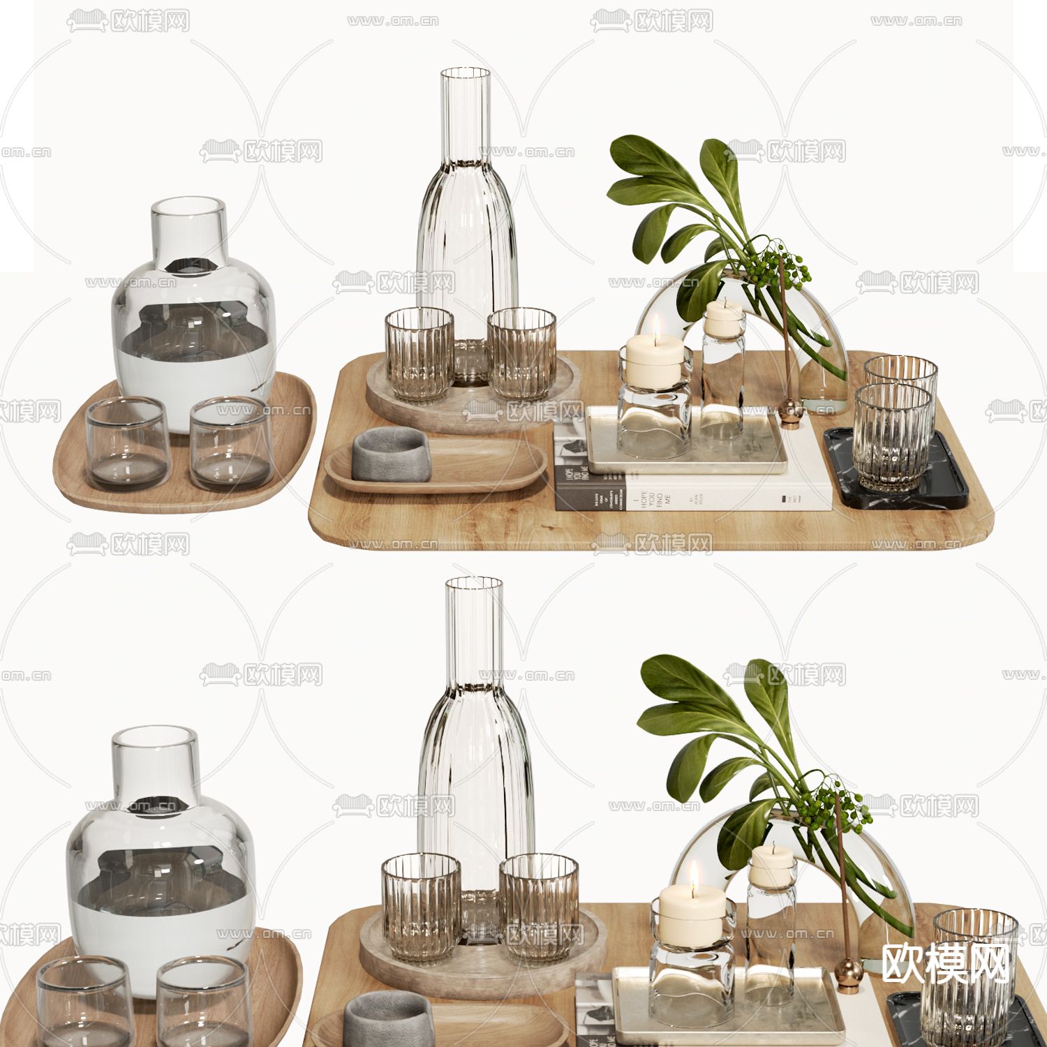 现代水杯 书籍 玻璃杯 茶具su模型下载（渲染图2）