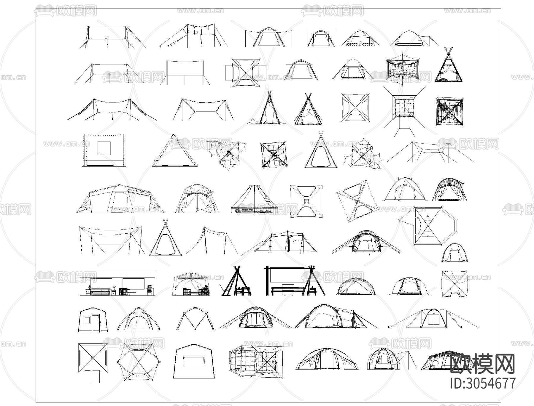 露营帐篷cad图库下载（渲染图2）