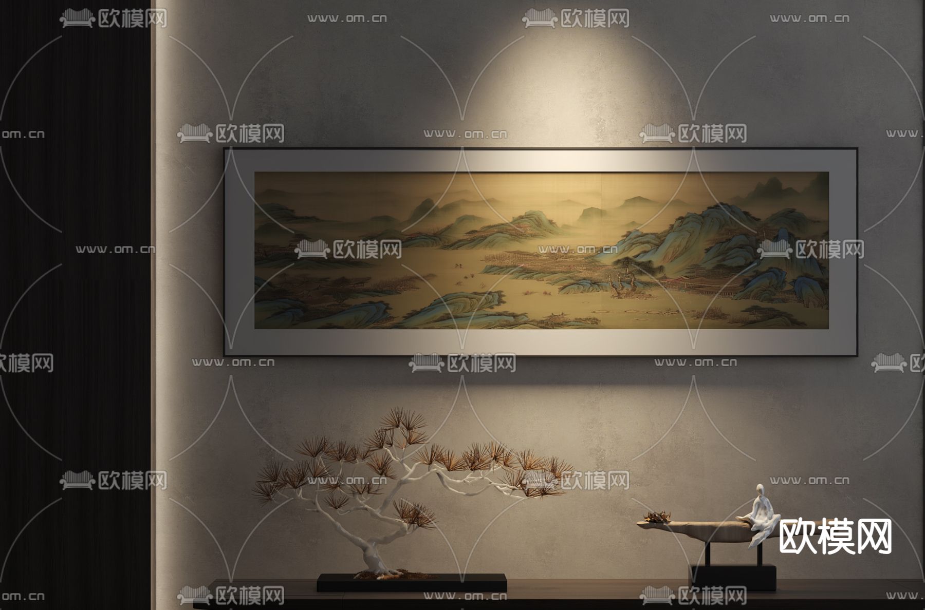 新中式山水画 装饰画3d模型下载