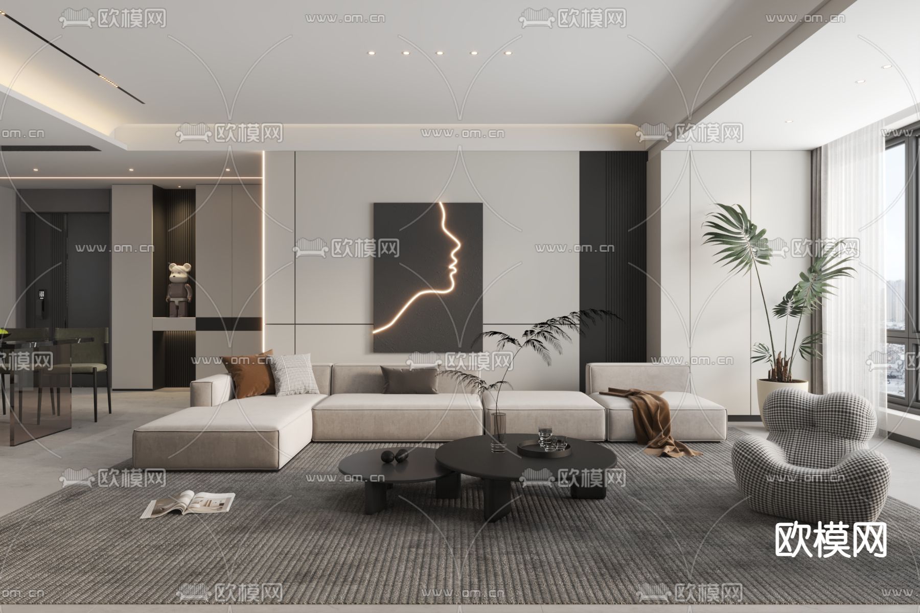 现代客厅3d模型下载