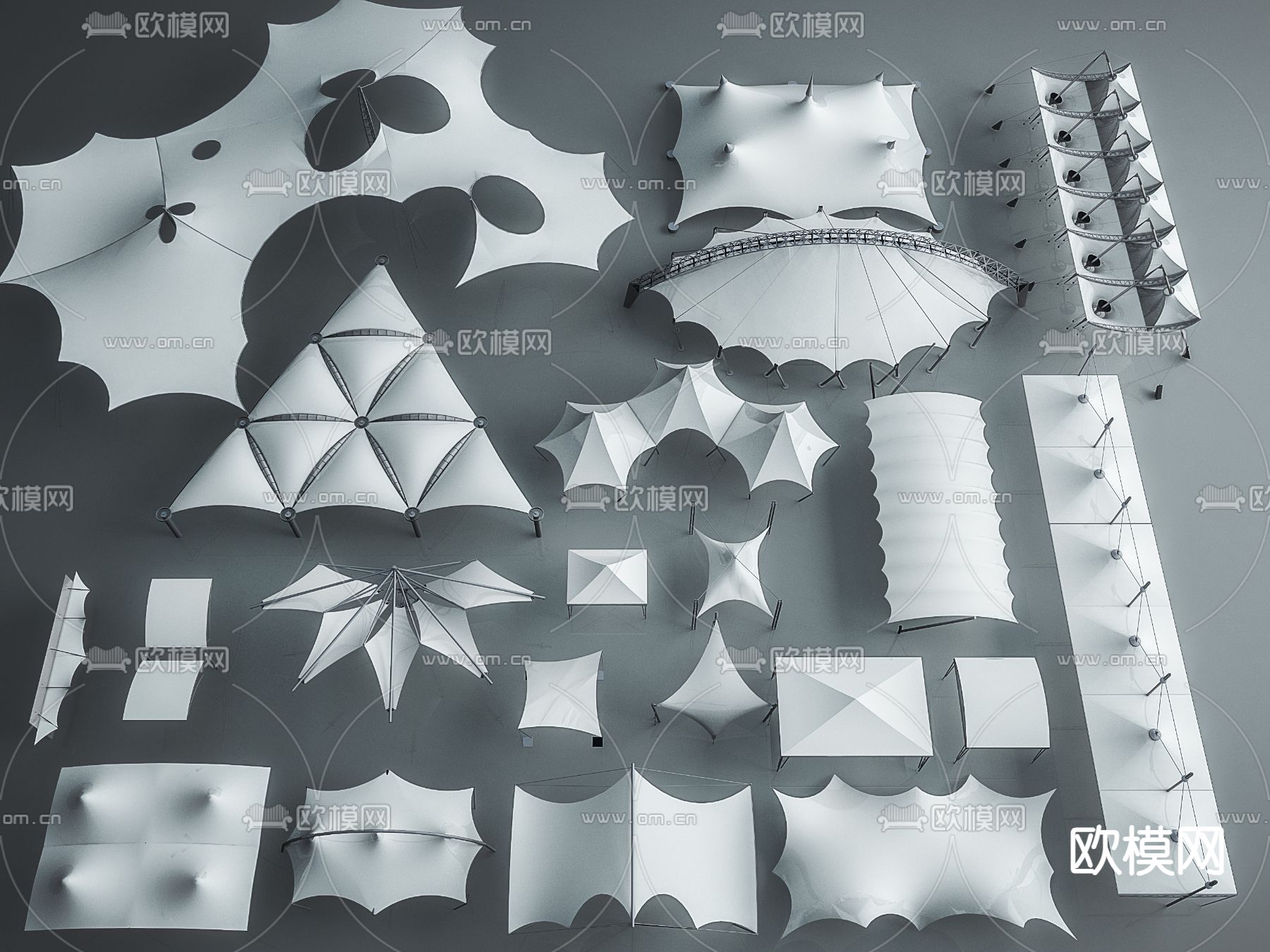 张拉膜 雨棚 遮阳棚3d模型下载