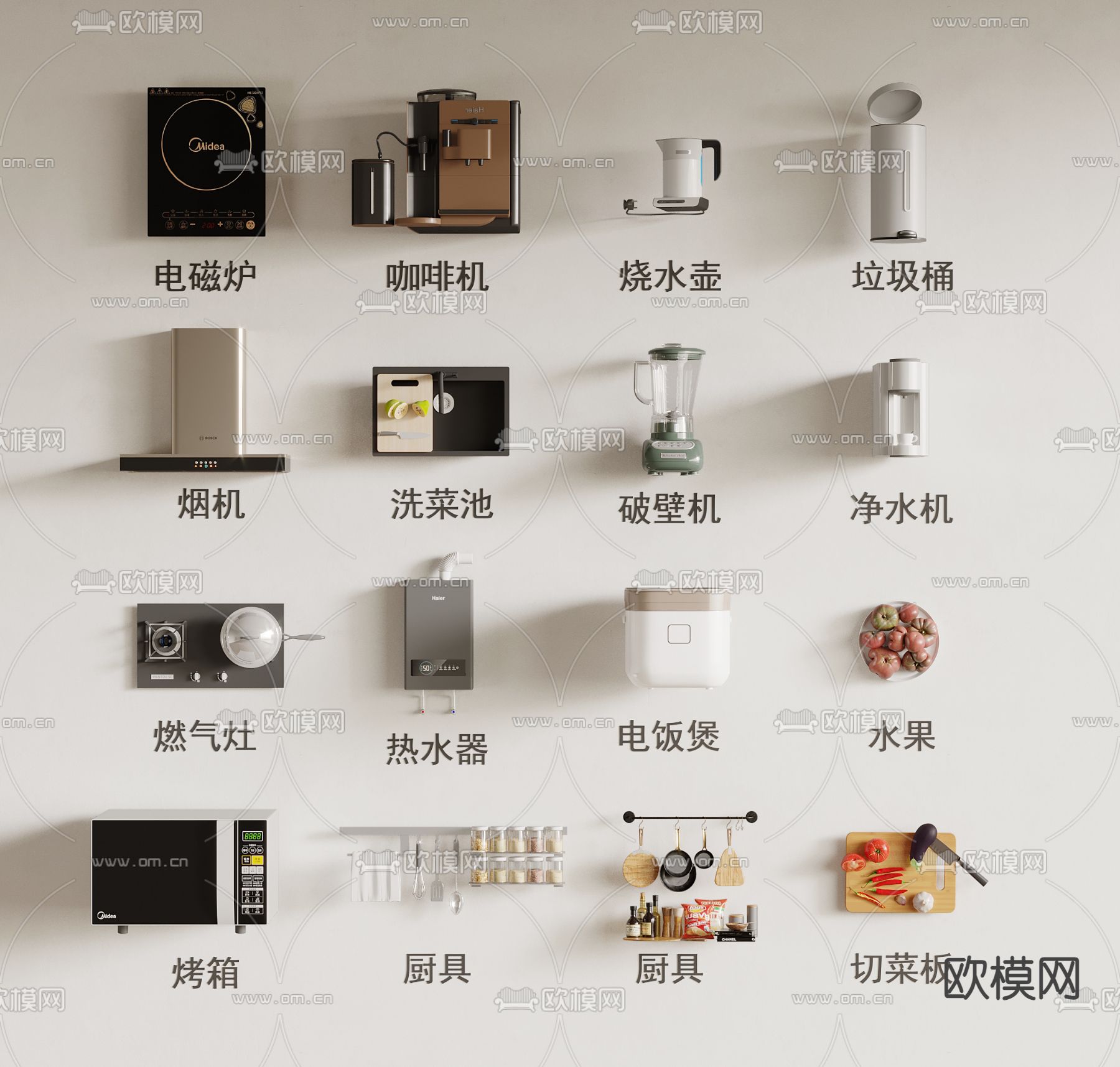 洗菜盆 热水器 咖啡机 烤箱su模型下载（渲染图2）