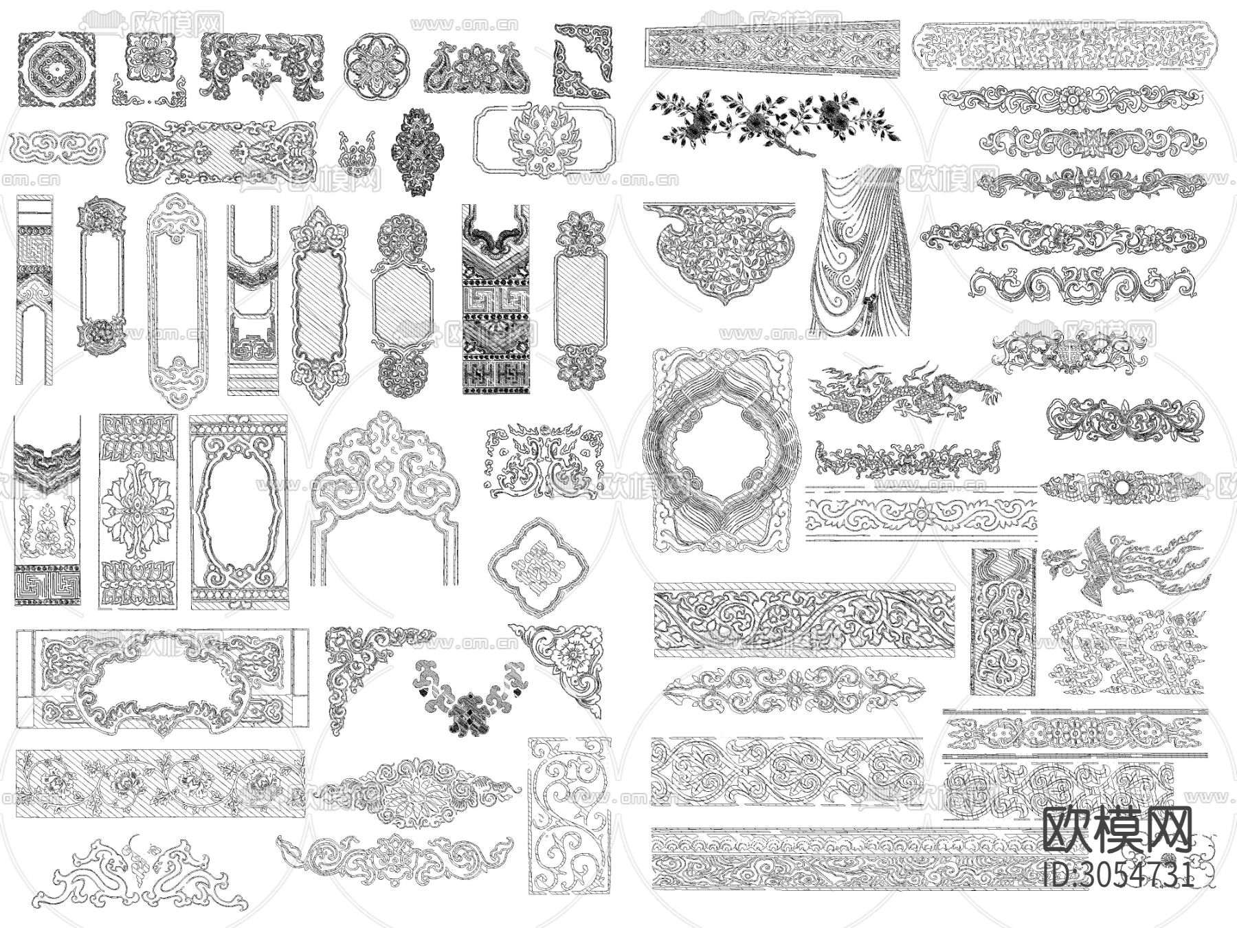 超全中式传统元素花纹雕花图案cad图库下载（渲染图6）